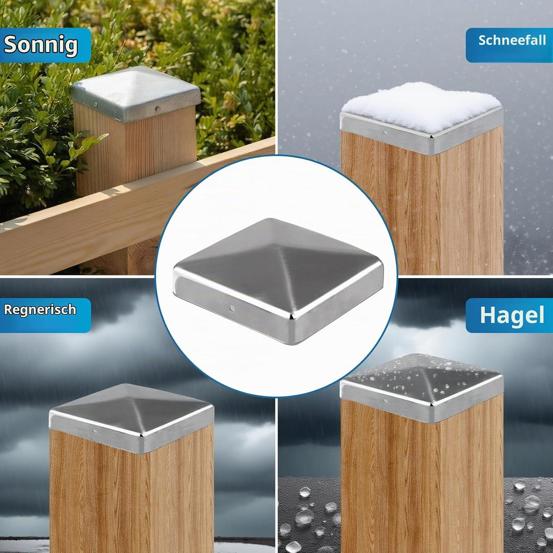8 Stück Pfostenkappen, 9x9cm Pfostenabdeckung aus Metall Pyramidenform Zaunpfosten Kappen für Holzpf