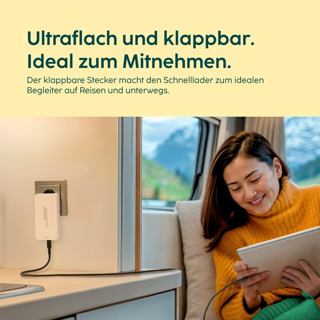 Hama USB C Ladegerät (Schnellladegerät 65 Watt, Ladestecker für Steckdose 2X USB-C, 1x USB-A, für Ha