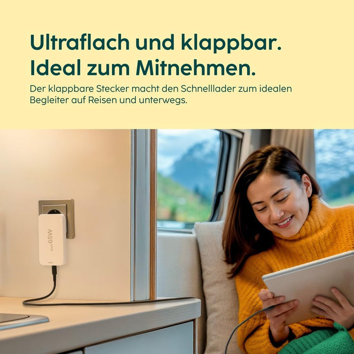 Hama USB C Ladegerät (Schnellladegerät 65 Watt, Ladestecker für Steckdose 2X USB-C, 1x USB-A, für Ha