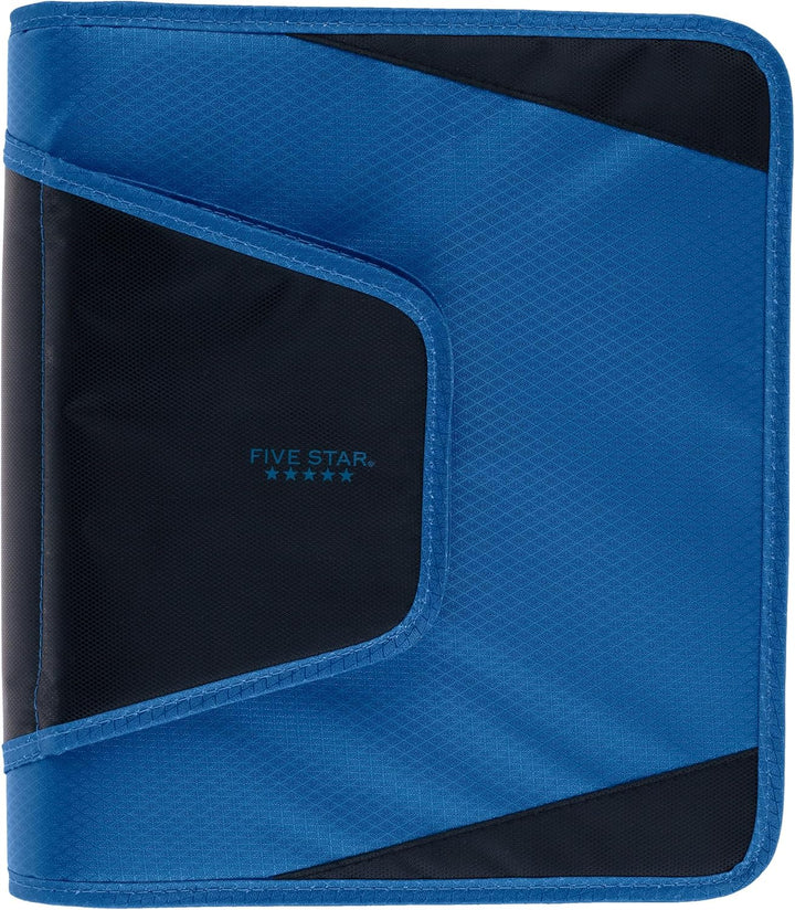 Five Star Reissverschluss-Binder, 3,8 cm 3-Ringbuch für Schule, 3 Fächer, 500 Blatt Kapazität, Blau