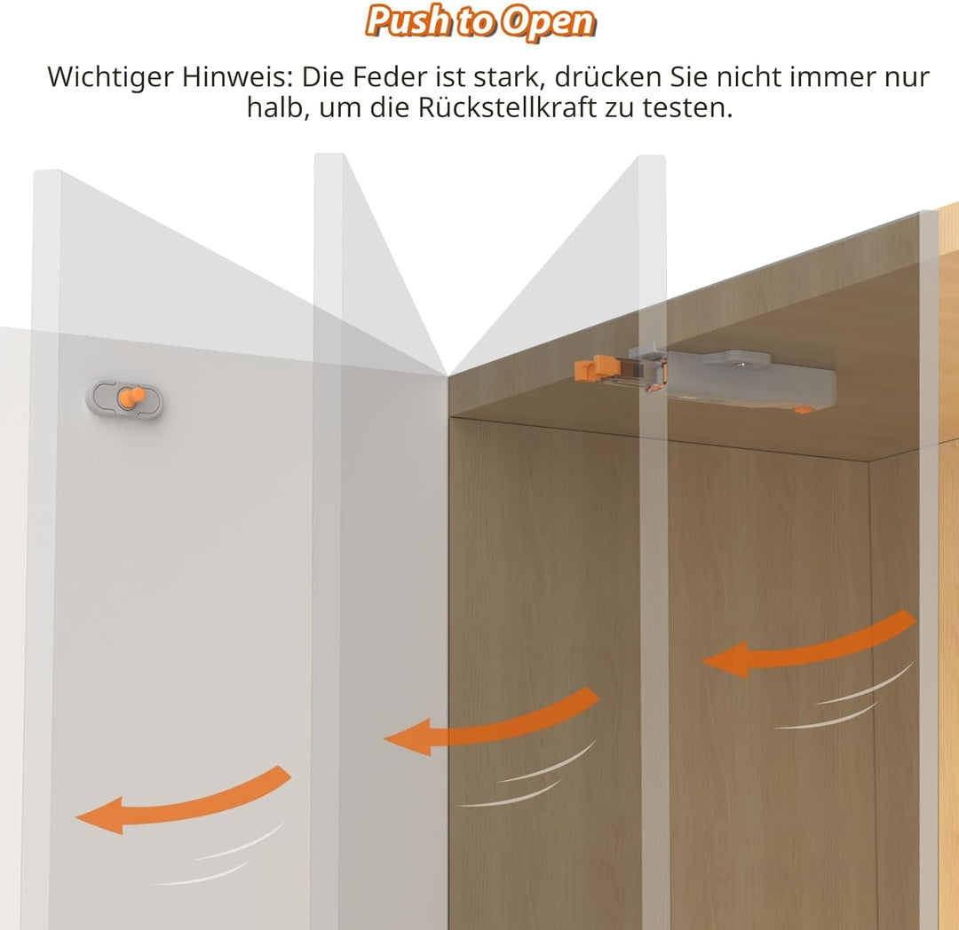 Jiayi Drucktüröffner Push to Open, 6 Stück Heavy Duty Push Open Türöffner für Schrank 40 N Feder Sch