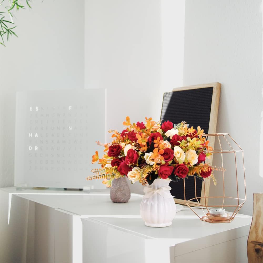 LESING Künstliche Kunstblumen mit Vase, Seide, künstliche Rosen, Hochzeitsblumen, Blumensträusse für