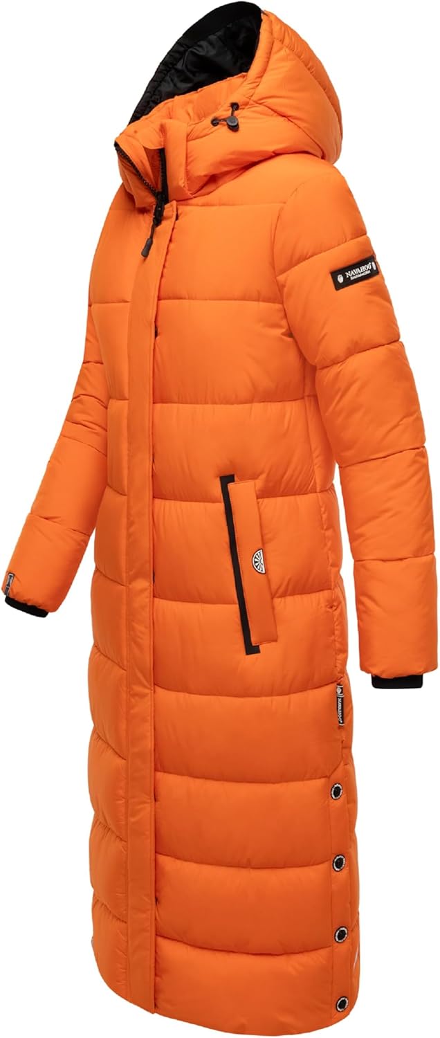 Navahoo Damen Wintermantel Warmer Steppmantel lang mit Abnehmbarer Kapuze Isalie XS-3XL XS Orange, X