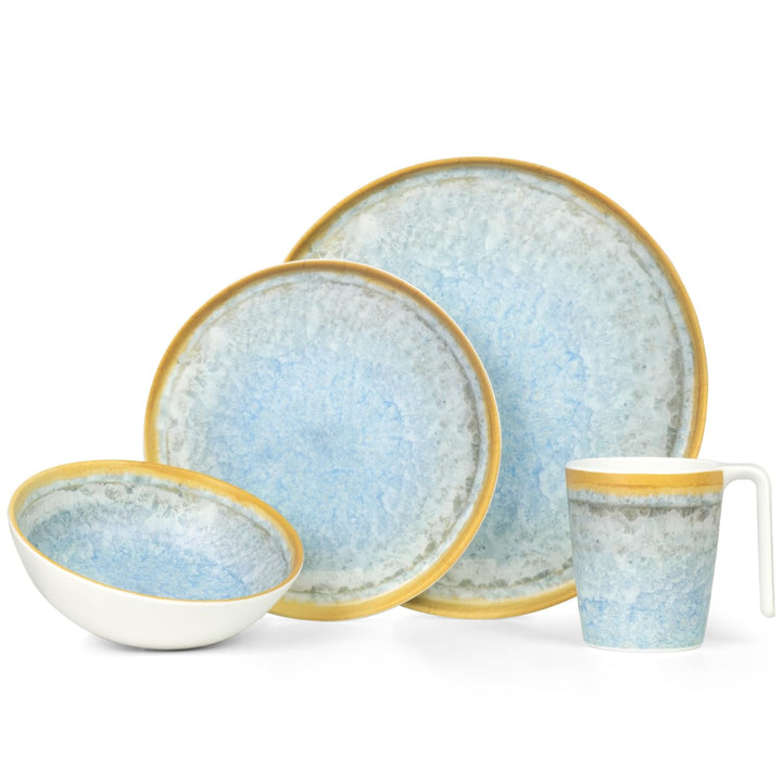 Camping Geschirr Set 1 Person 4-teilig | Melamin | Picknick Geschirrset | Campinggeschirr Crystal Bl