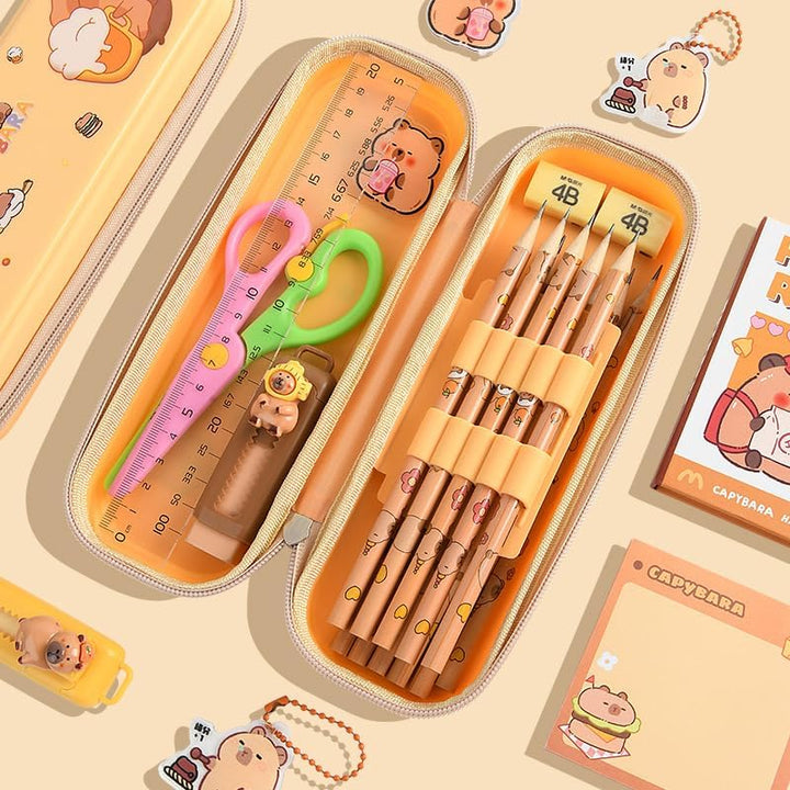 Capybara Schreibwaren Set |Capybara Sachen Federmäppchen Aesthetic Gross Mit Bleistifte, Aufkleber,