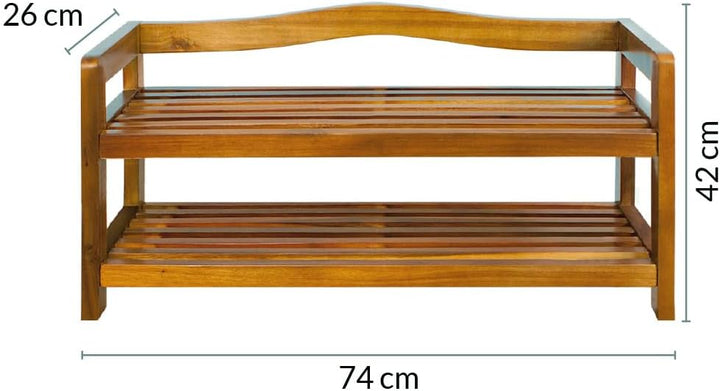Casaria® Schuhregal mit 2 Ebenen 75x26x42cm FSC®-Zertifiziert Akazien Holz Massiv Bad Diele Flur Bad