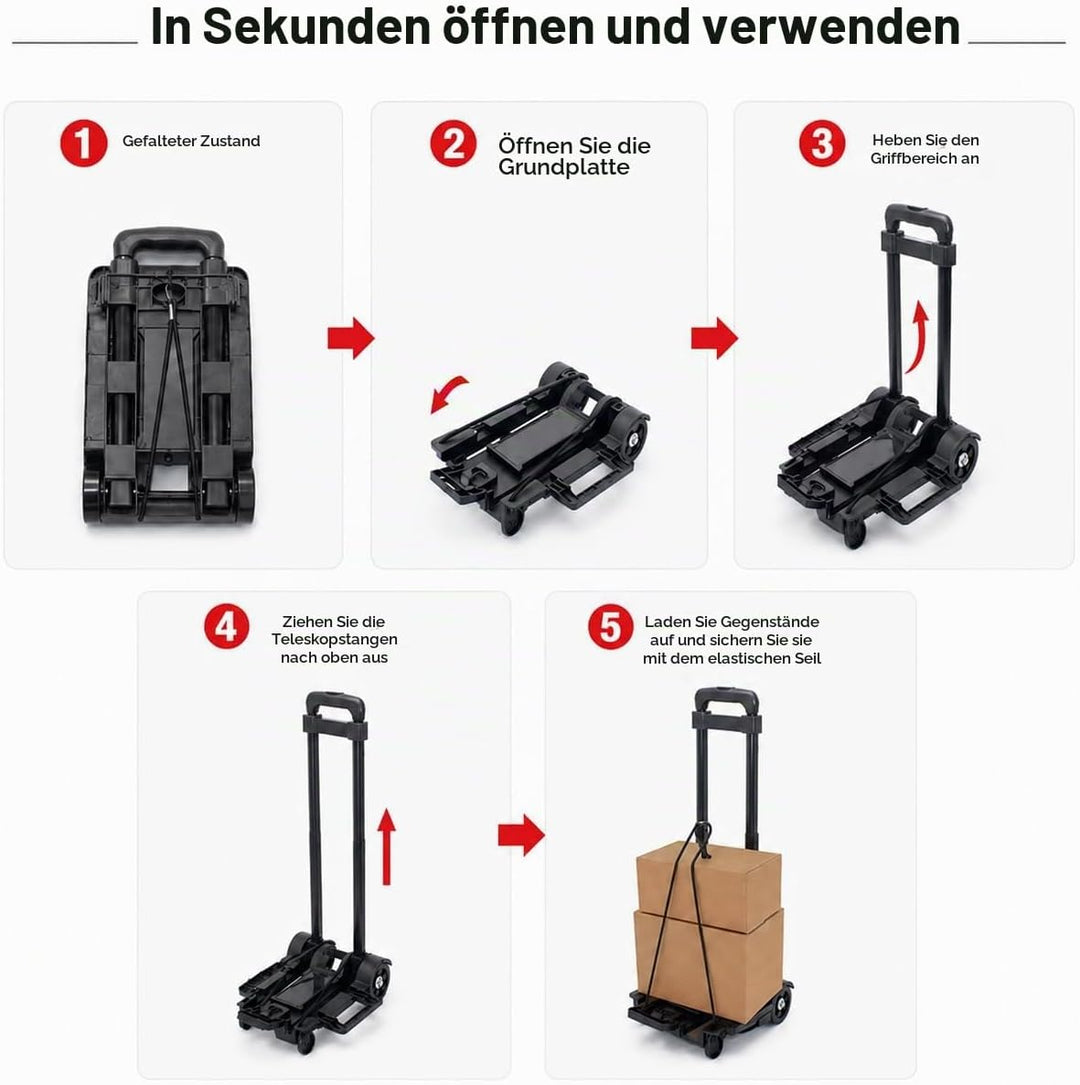 Sackkarre klappbar Aluminium Transport und Handkarre Transportkarre mit ausziehbarem Griff belastbar