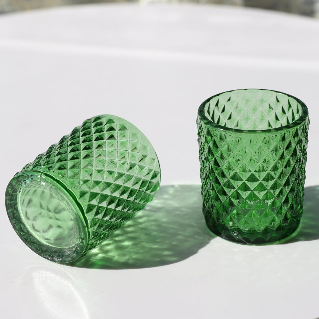 Vohocandle 12 Stück Grüne Teelichthalter aus Glas für Hochzeitstisch, Teelichtgläser Jahrgang für Ba