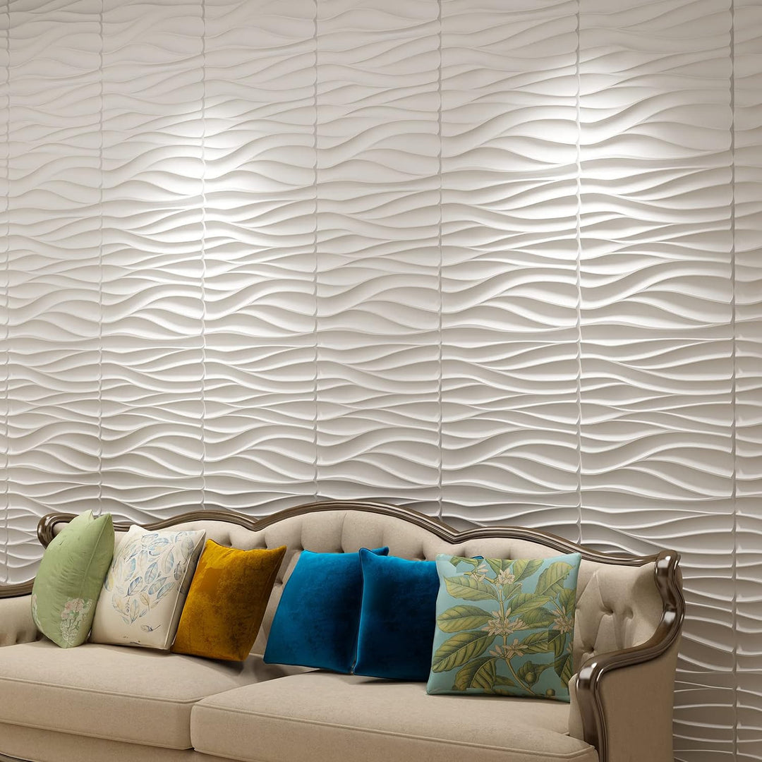 Art3d 3D-Wandpaneel aus PVC, gewellt, matt, weiss, 3 m²,12 Fliesen 32 Square Feet Welle 1, 32 Square