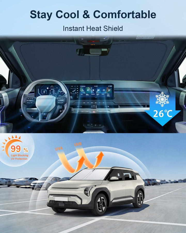 BIXUAN Frontscheiben-Sonnenschutz kompatibel mit Kia EV3 2025 2026 2027 Auto Sonnenschutz Abdeckung
