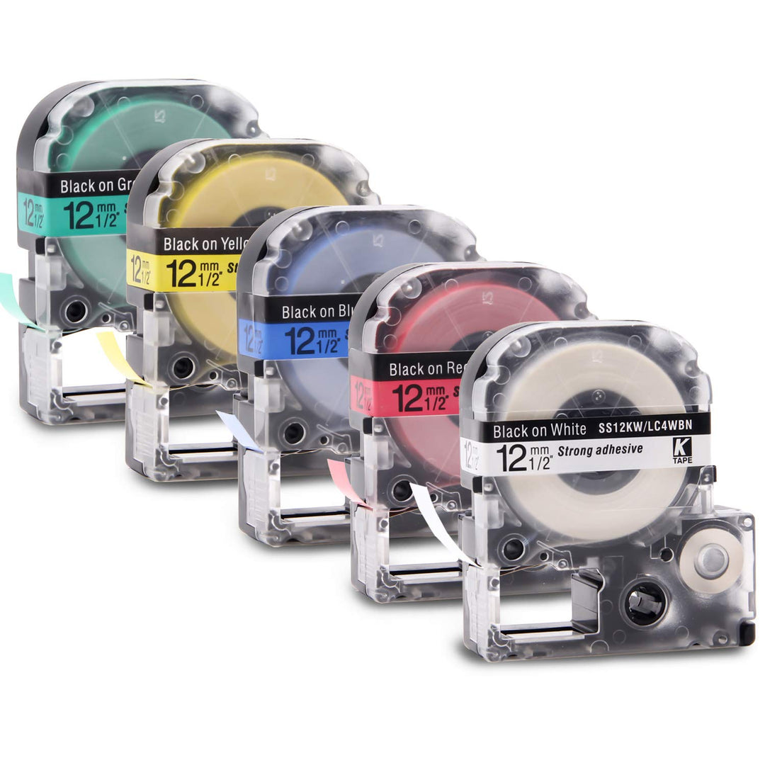 5x Labelwell Kompatibel Schriftband Ersatz für LC-4WBN9 LC-4LBP9 LC-4RBP9 LC-4YBW9 LC-4GBP9 für Labe