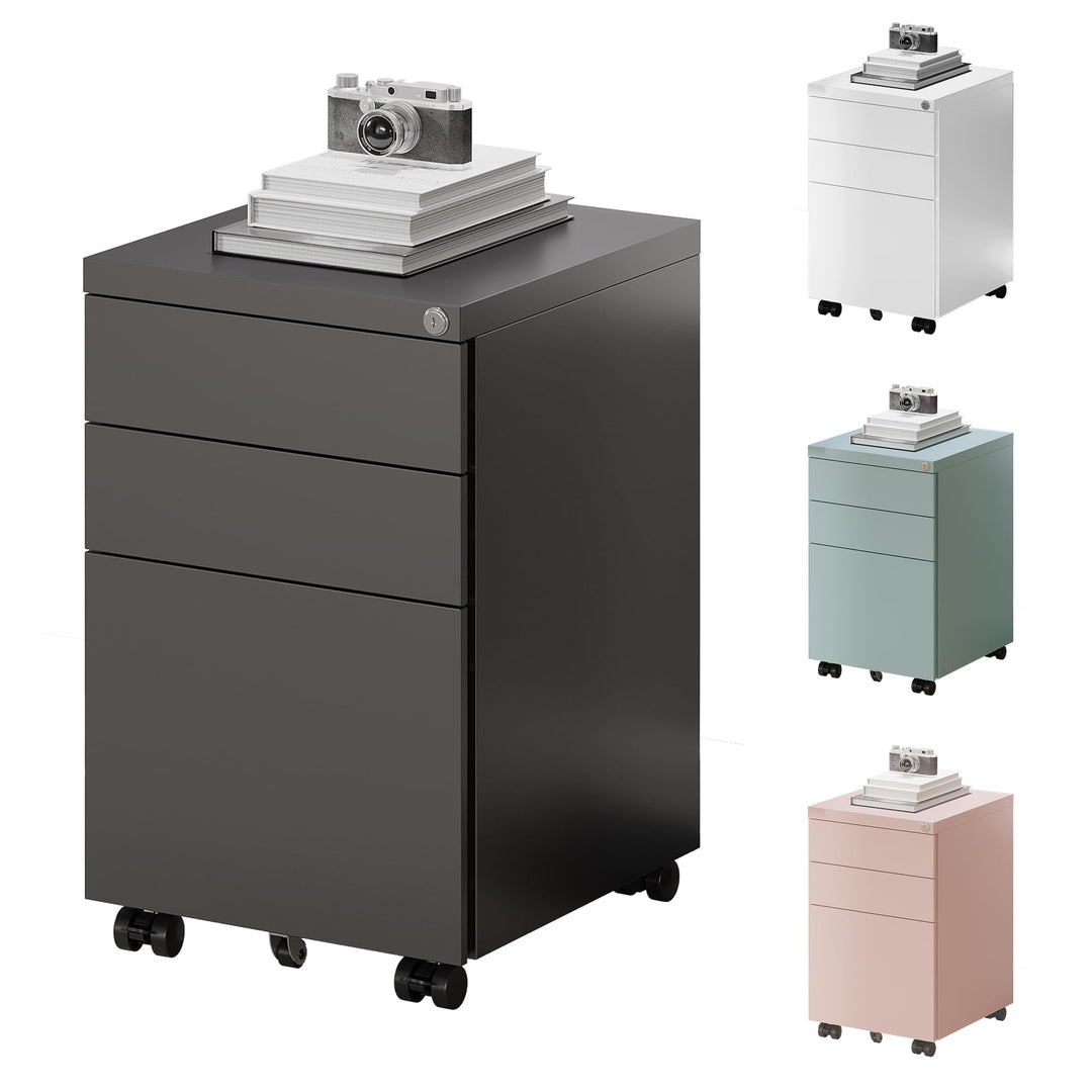 FlexiSpot Rollcontainer mit 3 Schubladen, mobiler Aktenschrank mit Rollen, Schubladenschrank Bürosch