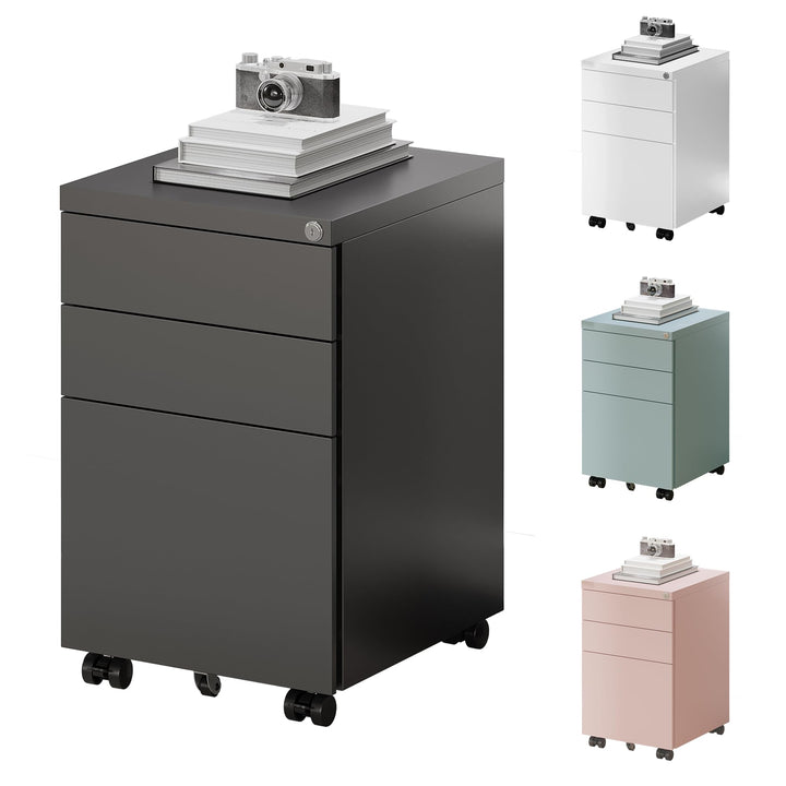 FlexiSpot Rollcontainer mit 3 Schubladen, mobiler Aktenschrank mit Rollen, Schubladenschrank Bürosch