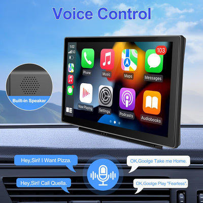Podofo 9 Zoll Tragbares Autoradio mit Kabelloses Apple Carplay & Android Auto, Drehbarer Ständer 7-3