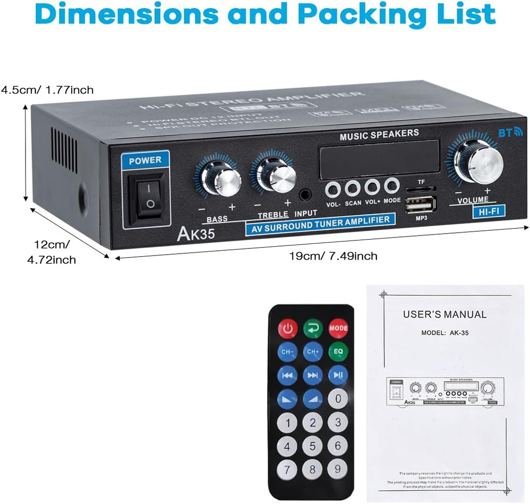 Hosyond AK35 Bluetooth 5.0 Stereo Verstärker 2.0 Kanal 30Wx2 | Mini Audio Empfänger, Heim HiFi Verst