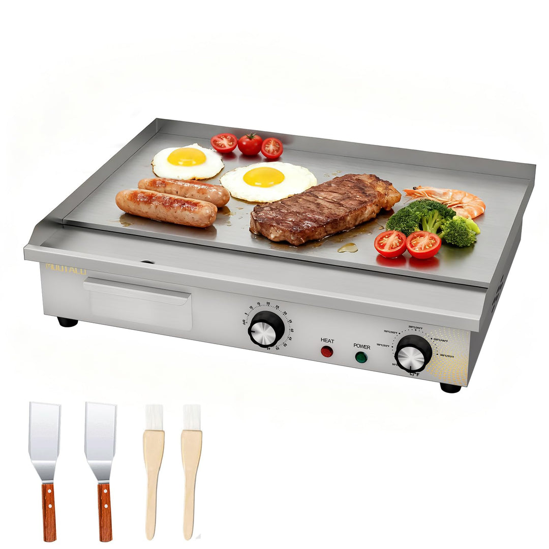 MOOTACO Elektrische Grillplatte mit Zeitschaltuhr, Profi Gastro Elektrogrill mit 54 cm Grillfläche,