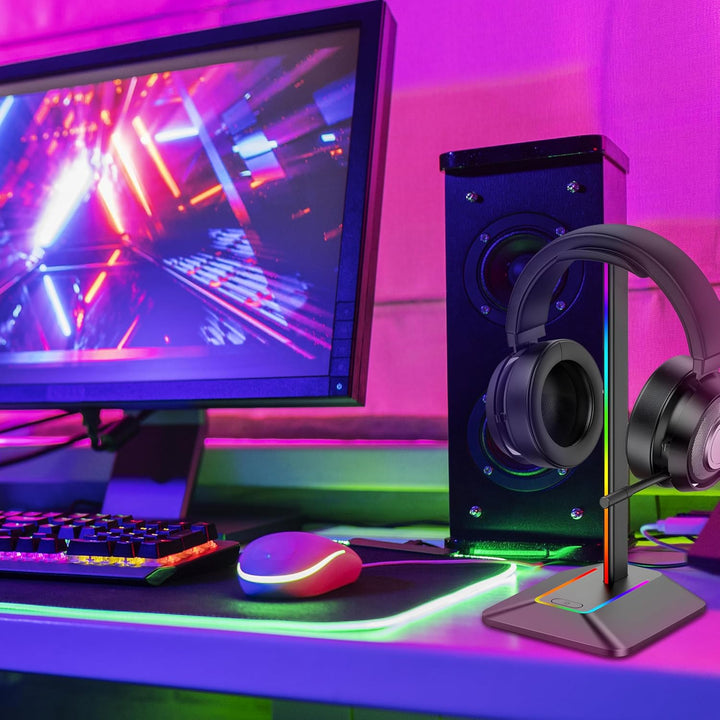 Retoo Headset Halterung Kopfhörer Ständer RGB Universal HUB USB Halter für Over Ear Kopfhörer Gaming