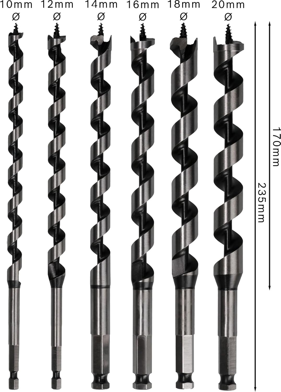Bosch Professional 6tlg. Holzschlangenbohrer-Set mit 1/4"-Sechskantschaft Schaft-Set, Schaft-Set