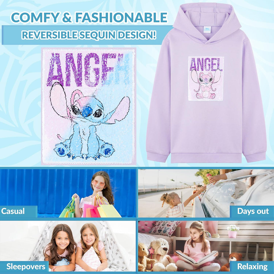 Disney Stitch Pullover Mädchen, Jungen & Teens, Atmungsaktiv Kinder Hoodie Kuschelig mit Wendbarem P