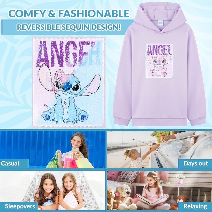 Disney Stitch Pullover Mädchen, Jungen & Teens, Atmungsaktiv Kinder Hoodie Kuschelig mit Wendbarem P
