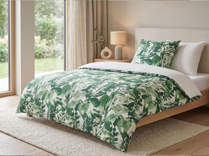 Modernes Bettwäsche Set weiss / grün Baumwolle 135 x 200 cm Greenwood