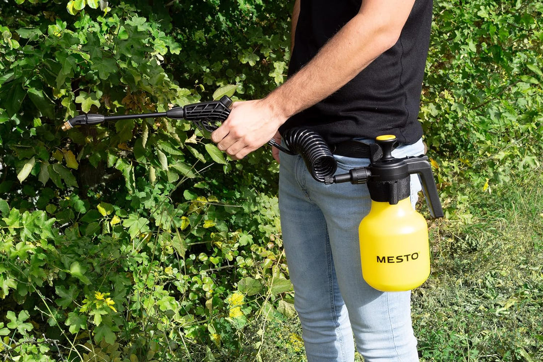 MESTO Drucksprüher gürteltragbar (3 bar, Fassungsvermögen 1,5 L, Spiralschlauch, Kunststoffbehälter)