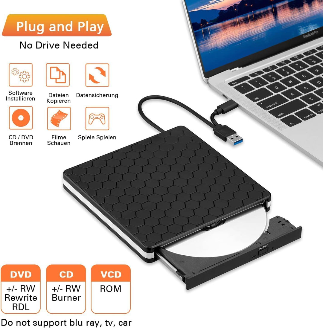 External DVD Drive, Amicool USB 3.0 Type-C CD DVD +/-RW Optical Drive USB C Burner Slim CD/DVD ROM R