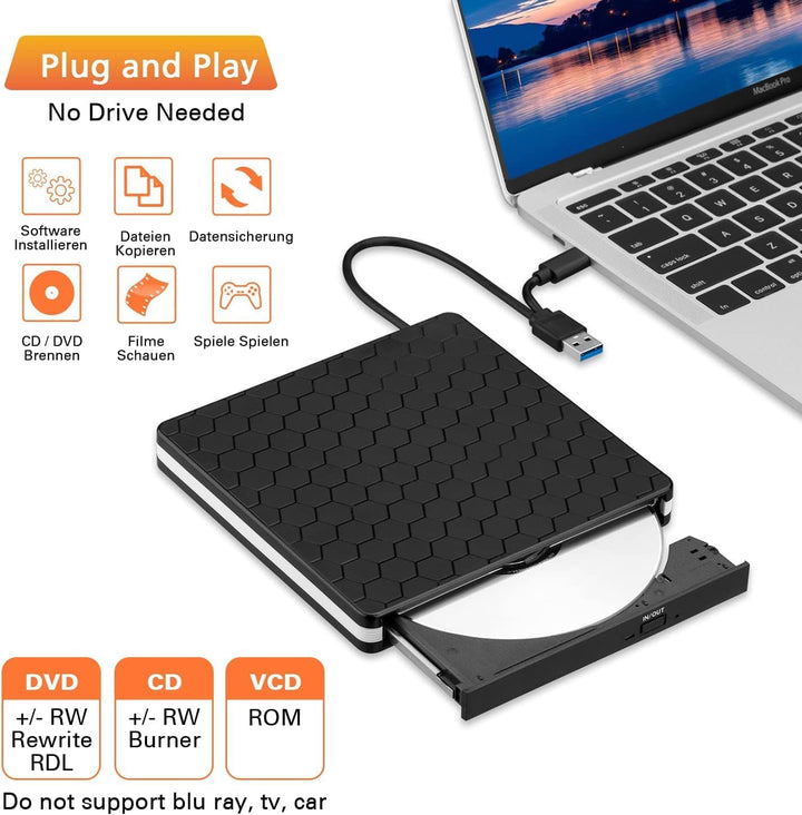 External DVD Drive, Amicool USB 3.0 Type-C CD DVD +/-RW Optical Drive USB C Burner Slim CD/DVD ROM R
