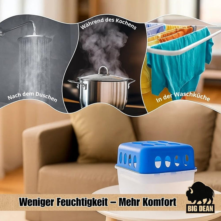 BigDean 4x Luftentfeuchter Feuchtigkeits-Stopper mit 8 x 400g Nachfüll-Beutel Granulat – Feuchtigkei