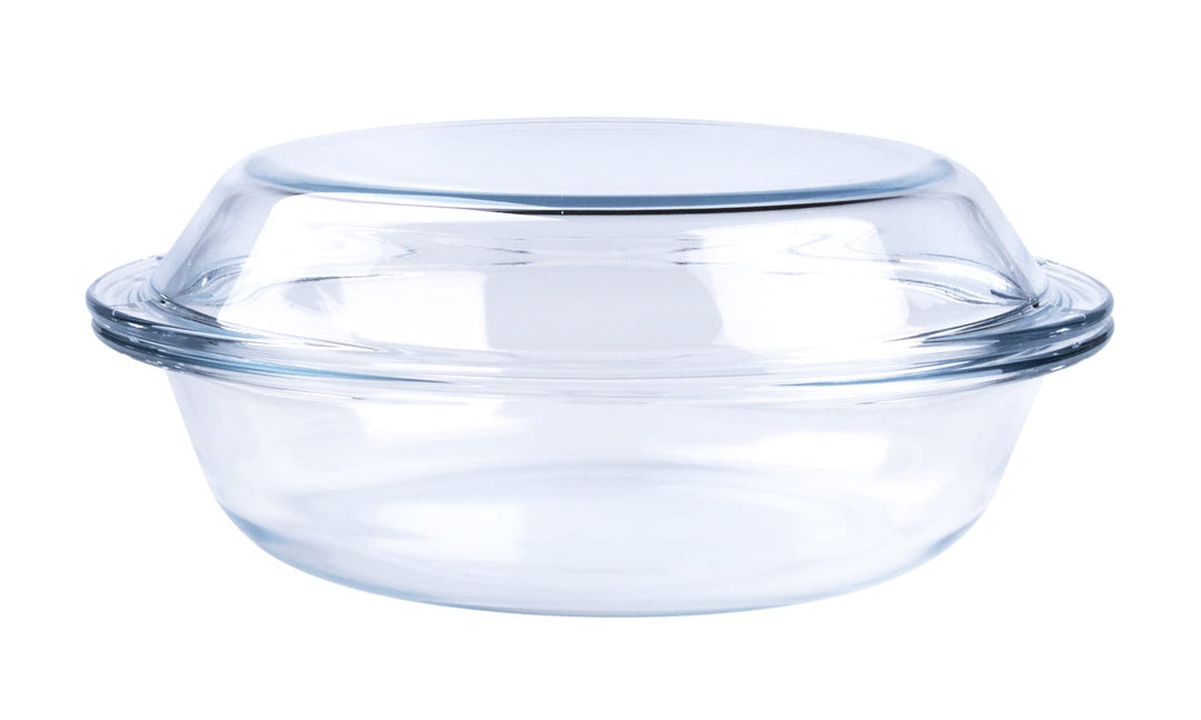 Rund Auflaufform aus Gehärtetem Glas, 1,8L Glas Backform mit Deckel für Backofen, Gefrierschrank und