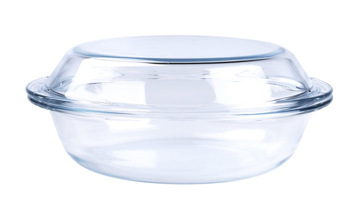 Rund Auflaufform aus Gehärtetem Glas, 1,8L Glas Backform mit Deckel für Backofen, Gefrierschrank und