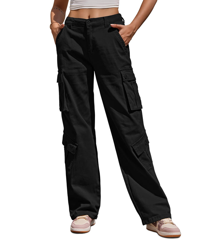Cargohose Damen Baggy Y2K Multi Taschen High Waist Stretch Wanderhose Sport Jogginghose mit Elastisc