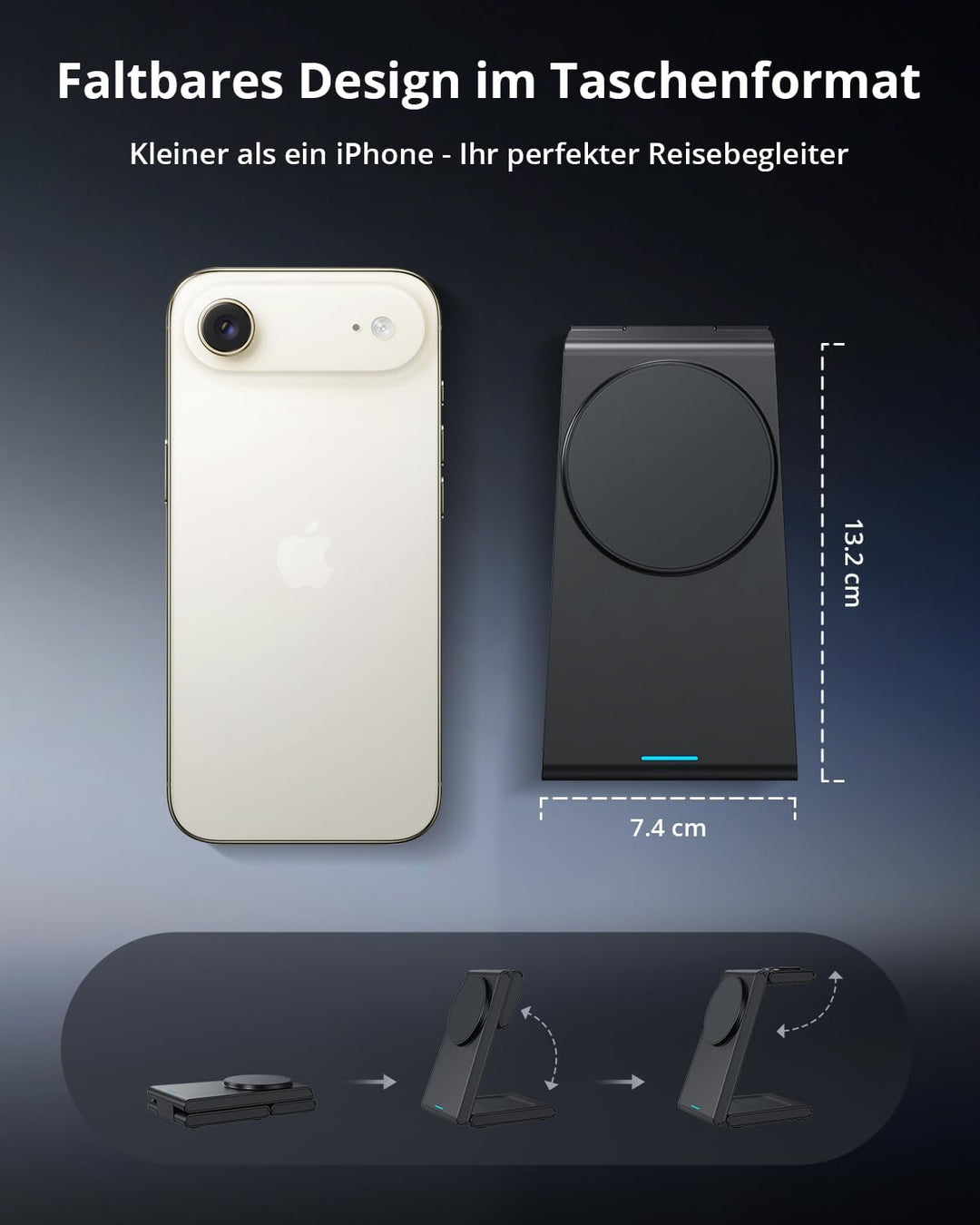 GEEKERA 3-in-1 Faltbar Ladegerät für Mag-Safe, Induktive Ladestation für Apple Watch und iPhone, Ind