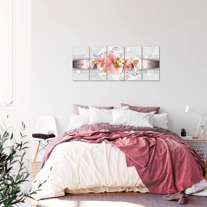 Runa Art Bild Blumen Orchidee Wandbilder auf Vlies Leinwand 5 Teilig Wanddekoration Wohnzimmer Schla