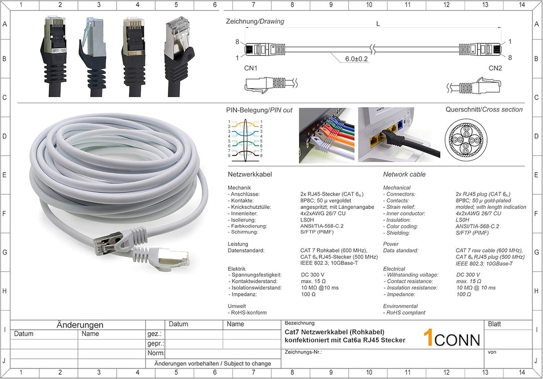 7,5m - blau - 10 Stück CAT.7 Computer Ethernet Kabel Netzwerkkabel (Rohkabel) Patchkabel S-FTP LSZH