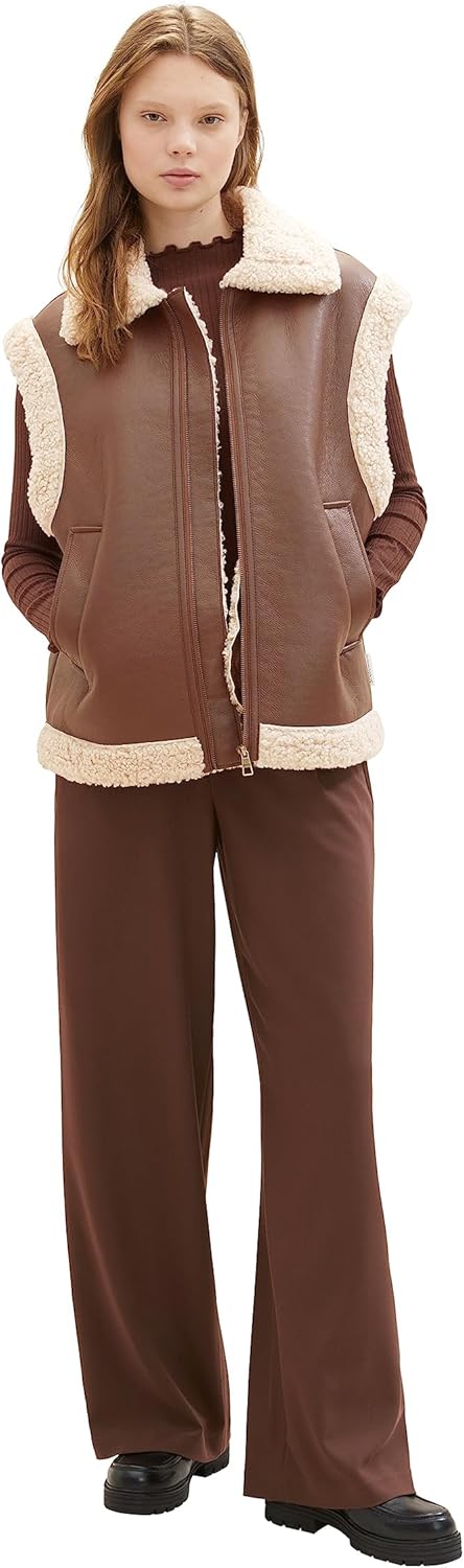 TOM TAILOR Denim Damen 1038688 Sherling Weste (1er Pack) L 19714 - Roasted Coffee Brown, L 19714 - R