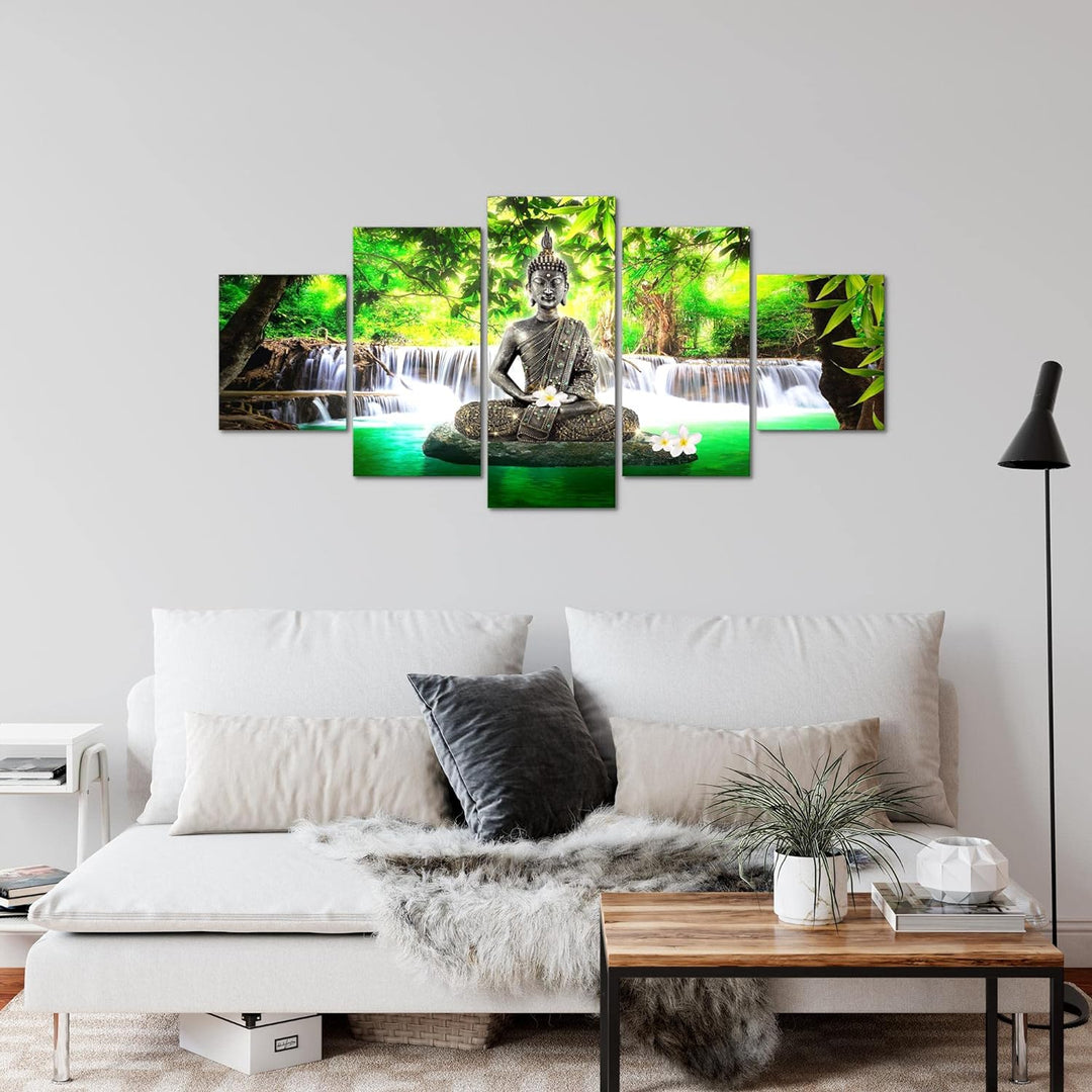 Runa Art Wandbilder Buddha Wasserfall 5 Teilig Bild auf Vlies Leinwand Deko Wohnzimmer Schlafzimmer