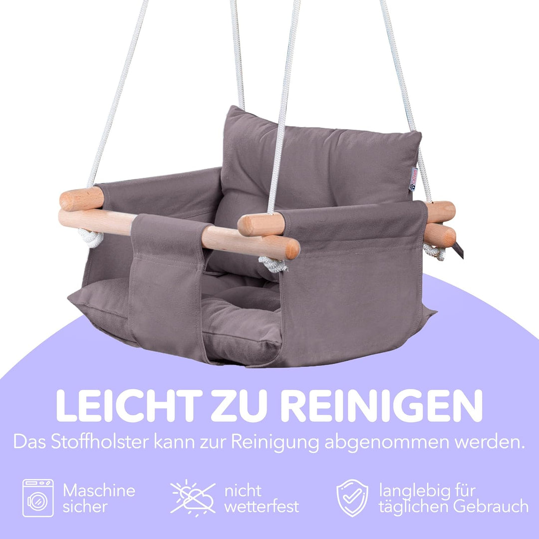 Cateam Canvas Babyschaukel Blau - Hängesessel aus Holz für Baby mit Sicherheitsgurt und Montageteile