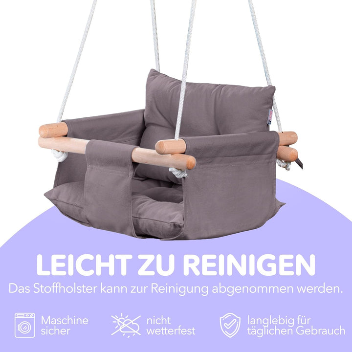 Cateam Canvas Babyschaukel Blau - Hängesessel aus Holz für Baby mit Sicherheitsgurt und Montageteile