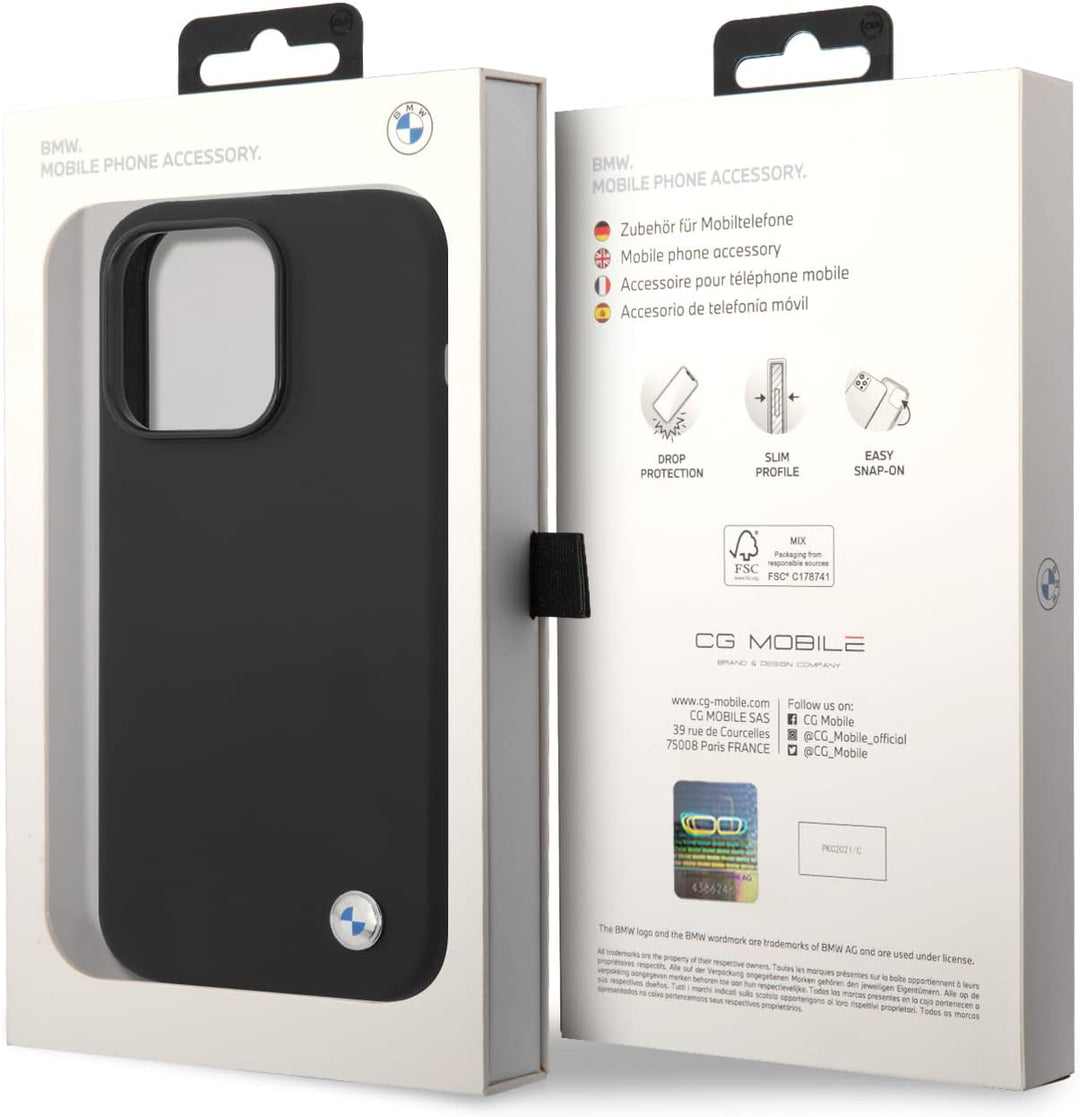 BMW BMHCP14XSILBK hülle für iPhone 14 Pro Max 6,7" schwarz/Black Silicone Metal Logo