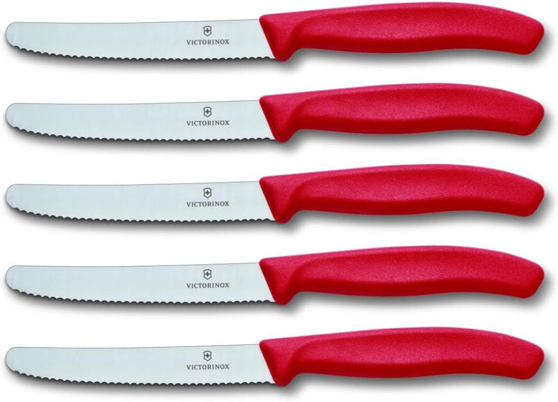 Victorinox Tomatenmesser Brötchenmesser Tafelmesser Set 5-teilig Swiss Classic Rot, Rot