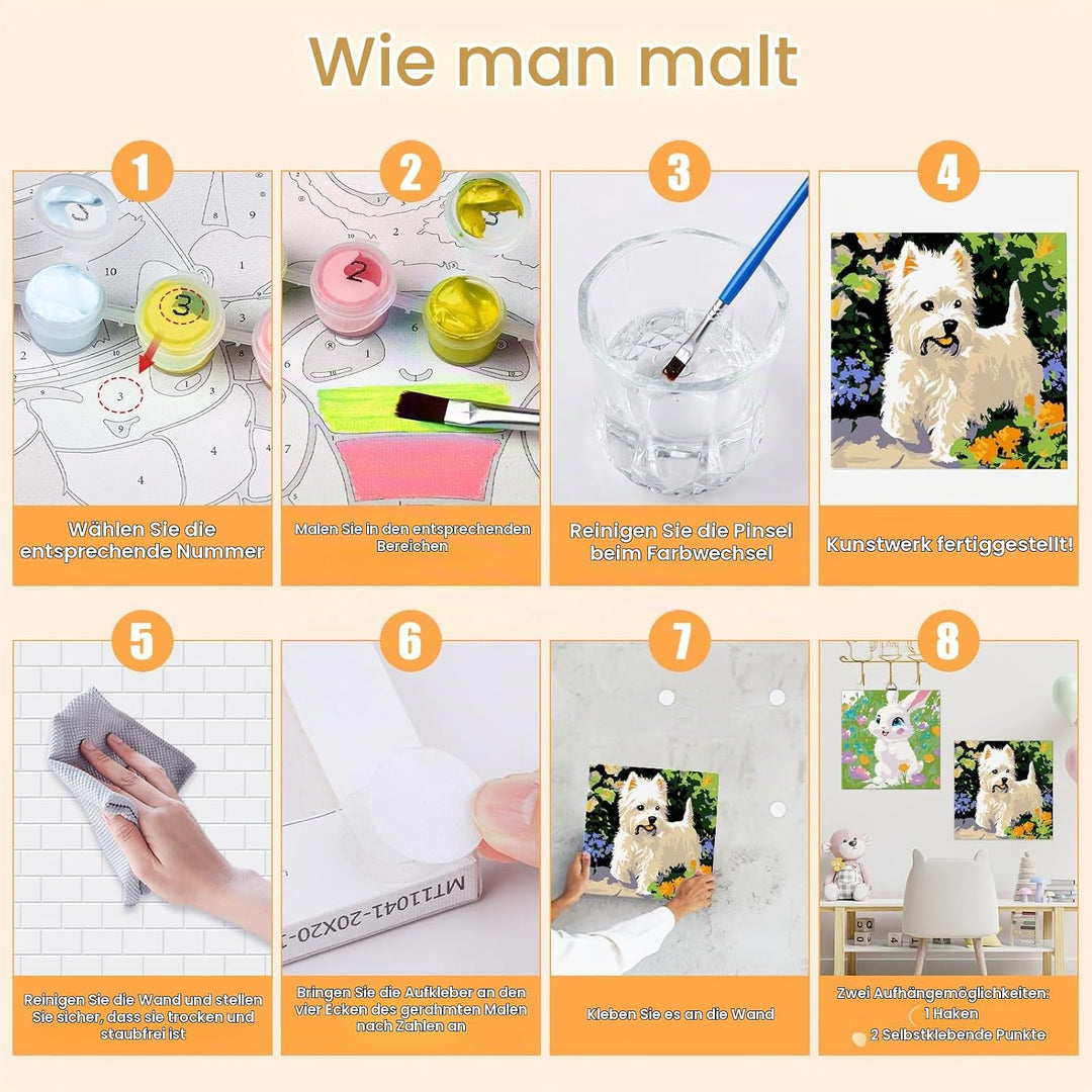 GHHKUD Malen Nach Zahlen Set für Kinder und Erwachsene - 4 Stück Süsse Kätzchen und Hund Motiv - Ab