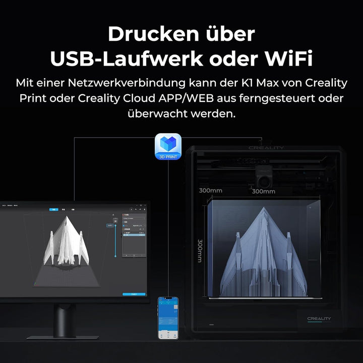 Creality 2024 Red Dot Awards K1 Max 3D Drucker, 600 mm/s Druckgeschwindigkeit,AI-Kamera, AI LiDAR, A