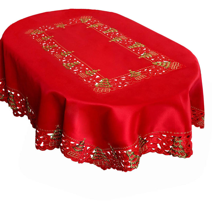 Grelucgo Bestickte Weihnachtstischdecke mit Stechpalmen-Motiv, 132 x 178 cm, ovale Tischdecke 52 × 7