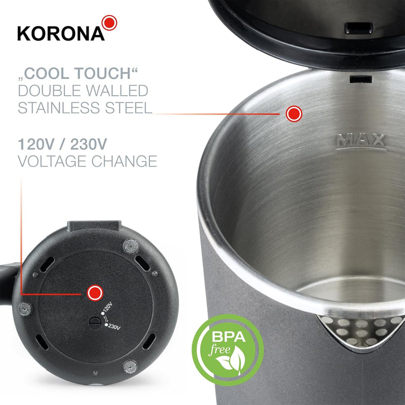 Korona 20250 Reisewasserkocher | 0,6 Liter | Ideal für Reisen, Camping und unterwegs | 800 Watt max.