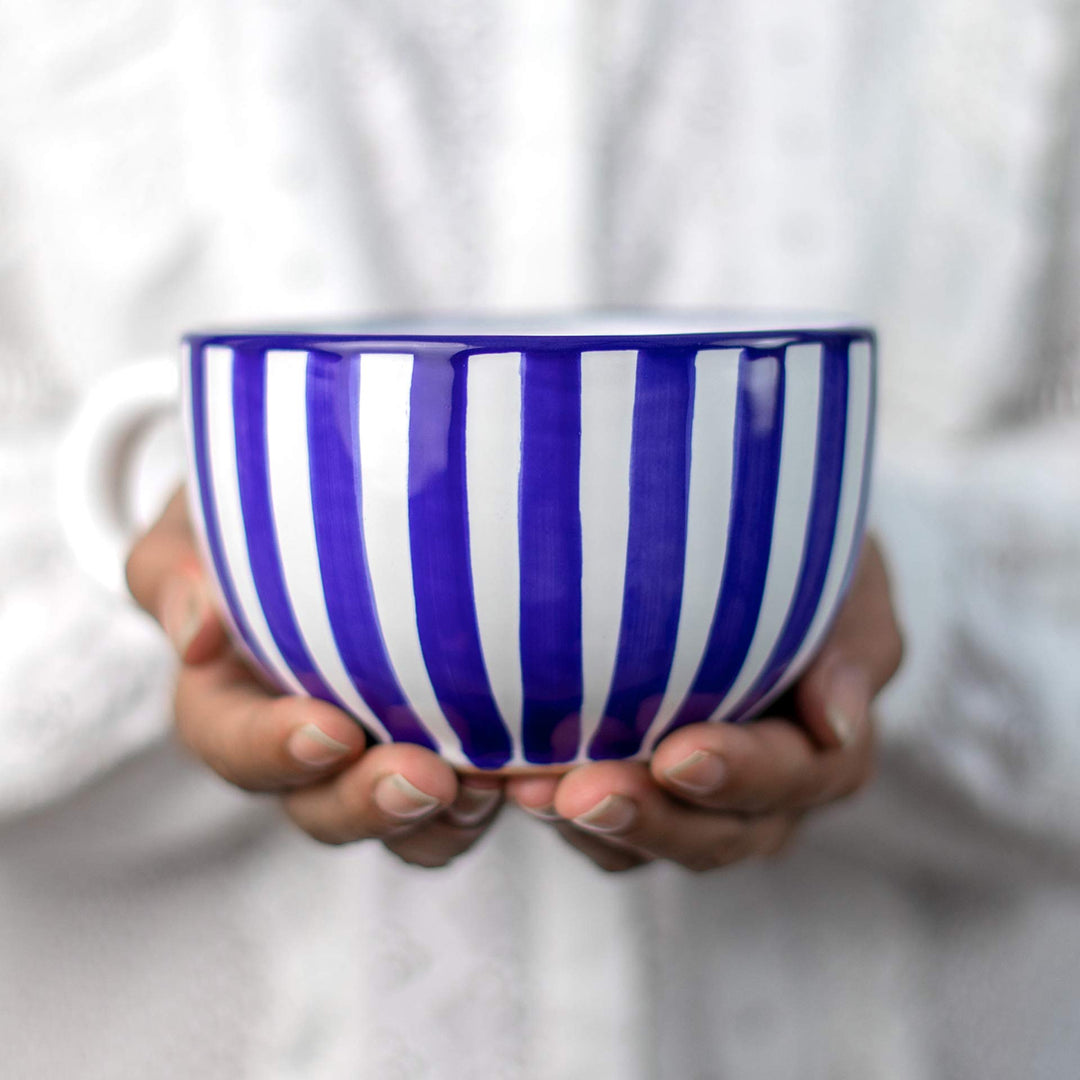 City to Cottage® - Keramik XXL Tasse 500 ml | Kaffeebecher | Blau-Weiss gestreift | Handgemacht | Ke