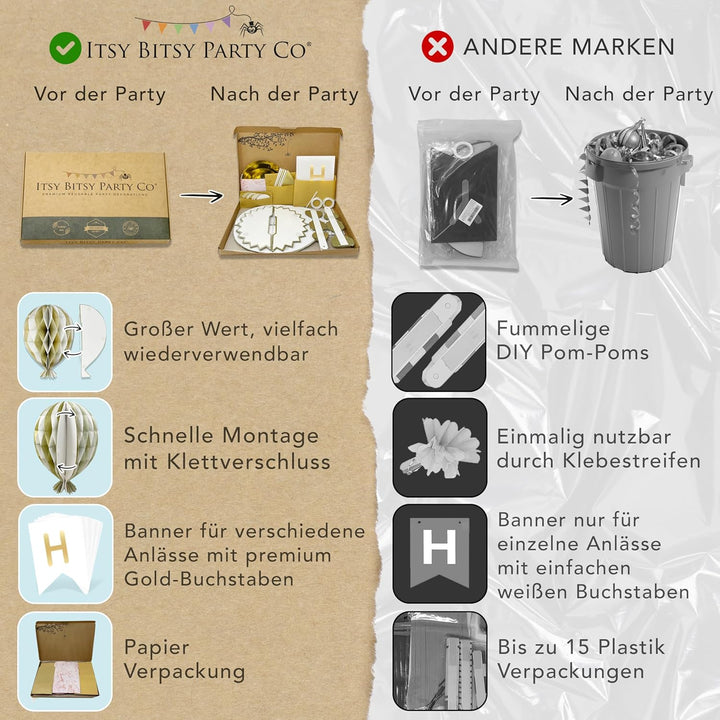 Premium Wiederverwendbare Geburtstagsdeko Frauen Mann - Weiss Gold Deko Geburtstag Frau Mann / Party
