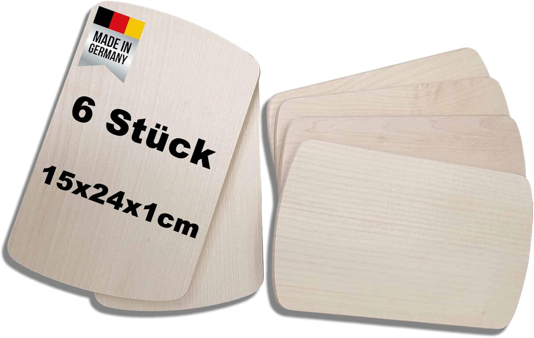 DEKOFANT Frühstücksbrettchen Holz 6er Set aus massivem Ahornholz - 24x15x1cm Holzbrettchen antibakte