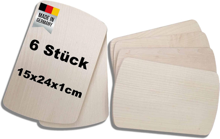 DEKOFANT Frühstücksbrettchen Holz 6er Set aus massivem Ahornholz - 24x15x1cm Holzbrettchen antibakte