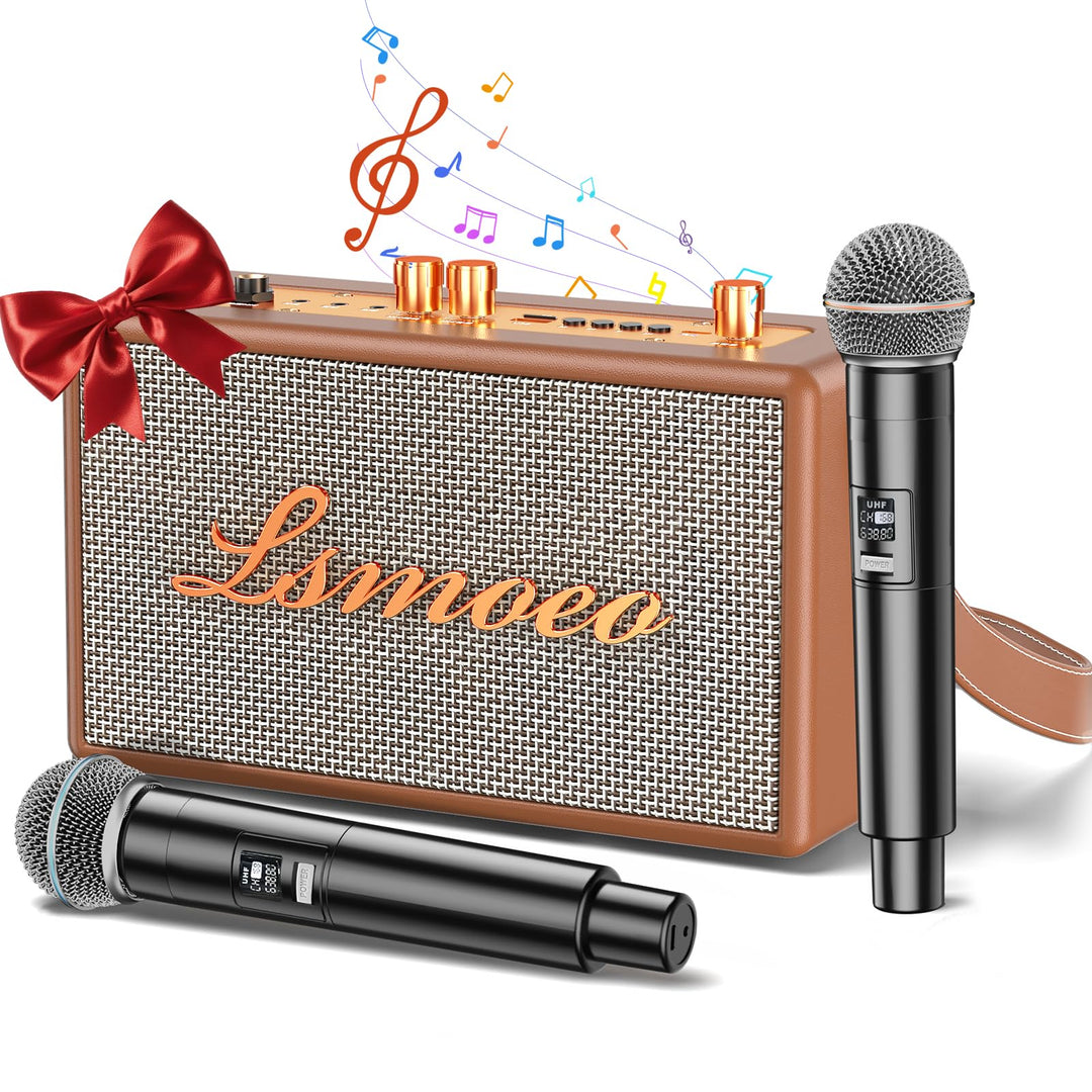 Tragbare Karaoke Maschine Anlage mit 2 Drahtlosen Mikrofonen für Erwachsene & Kinder Bluetooth Lauts